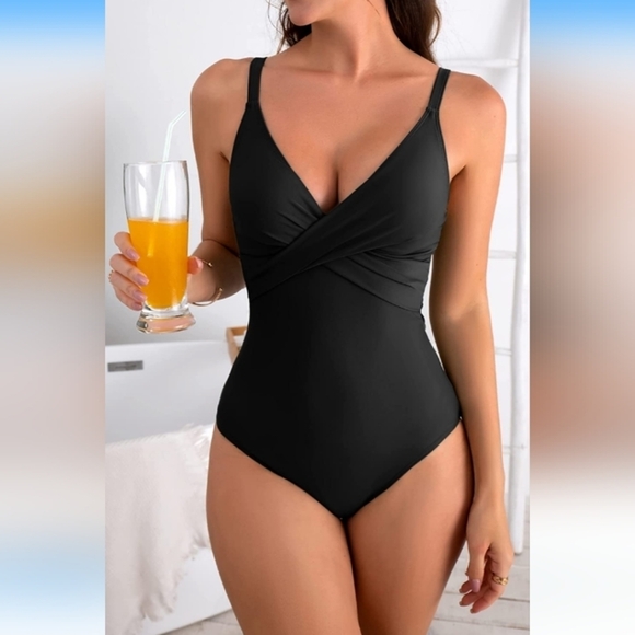 B2prity One Piece Swimsuits Tummy Control Front Cross Slimming V-Neck Si… - Picture 11 of 11